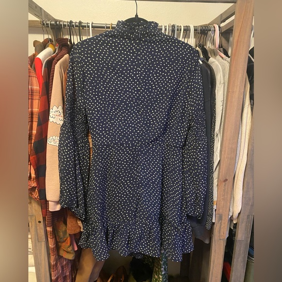 Navy Polkadot High Neck Western Dress - Picture 3 of 5